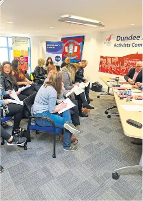  ?? Pictures: Steve Macdougall/pa. ?? Clockwise, from right: The Unite meeting in Dundee; Kathryn Bissell speaks to the media before the meeting; ex-employees protest outside the Department for Business, Energy and Industrial Strategy in London.