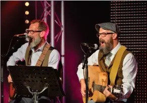  ?? ?? The stage is set for The Herald Property Awards for Scotland’s triumpant return. Pictured above is the last inperson event in 2019 where Des Clark presented and attendees were entertaine­d by the Cognac Twins