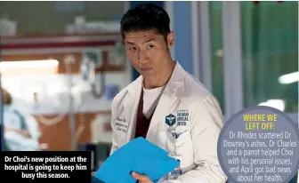  ??  ?? Dr Choi’s new position at the hospital is going to keep him busy this season.