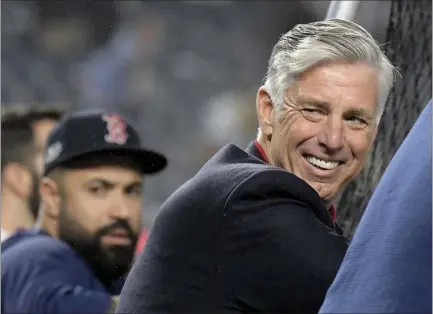  ?? BILL KOSTROUN — THE ASSOCIATED PRESS FILE ?? Philllies president of baseball operations Dave Dombrowski, then with the Red Sox, watches batting practice before Game 3of baseball’s American League Division Series against the New York Yankees, Oct. 8, 2018, in New York.