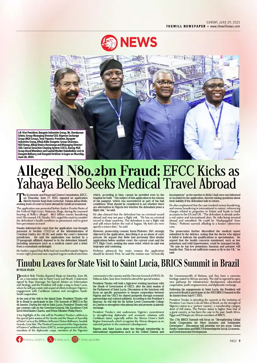 NEWS Alleged N80.2bn Fraud: EFCC Kicks as Yahaya Bello Seeks Medical ...