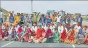  ?? PTI ?? Members of the Gujjar community blocked National Highway 58 in Ajmer on Sunday.
