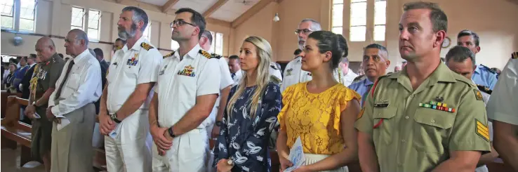  ?? Photo: Losirene Lacanivalu ?? President Major-General (Ret’d) Jioji Konrote (front left) and former President Ratu Epeli Nailatikau at the Centenary Methodist Church in Suva on June 10, 2018.