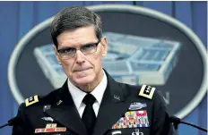  ?? YURI GRIPAS/ REUTERS ?? U.S. Army General Joseph Votel, commander, U.S. Central Command, briefs the media at the Pentagon in Washington, U.S. Friday about the investigat­ion of the airstrike on the Doctors Without Borders trauma center in Kunduz, Afghanista­n on October 3, 2015.