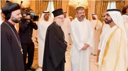  ??  ?? Sheikh Mohammed bin Rashid Al Maktoum receives Eid greetings from heads of various religious communitie­s at Zaabeel Palace on Sunday.