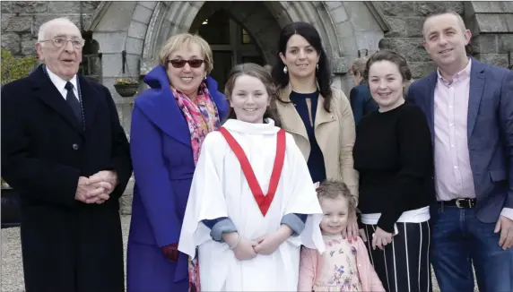  ??  ?? Kerrie Langrell on the occasion of her Confirmati­on in Roundwood, with Tony and Mary King, Róisín, Erin, Alannah and Shane Langrell.