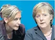  ??  ?? Top, Angela Merkel with education minister Johanna Wanka and defence minister Ursula von der Leyen; above, with Eva Christians­en, her speech writer
