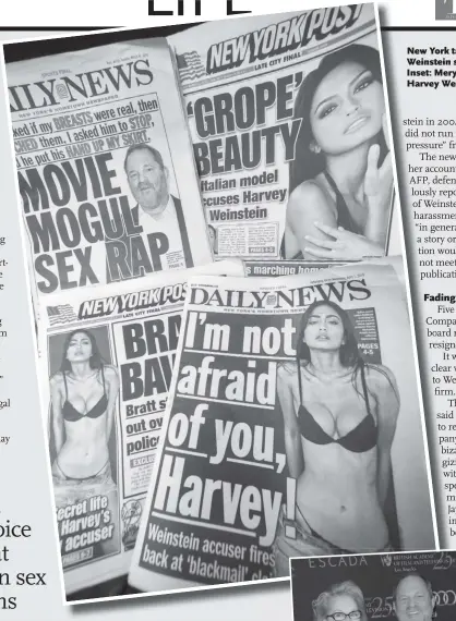  ?? Photos: IC ?? New York tabloids cover the Weinstein scandal Inset: Meryl Streep (left) and Harvey Weinstein