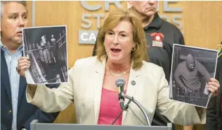  ?? MARK MULLIGAN/HOUSTON CHRONICLE ?? Kim Ogg is district attorney of Harris County, Texas, where cases of illegal weapons possession have sharply risen since the“permitless carry”law went into effect.“It’s shocking,”Ogg said.