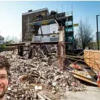  ??  ?? Rubble...pub after it was torn down. Left, Tom Rees