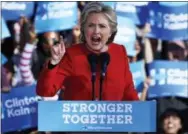  ?? THE ASSOCIATED PRESS ?? Democratic presidenti­al candidate Hillary Clinton speaks at a rally on the University of Pittsburgh campus in Pittsburgh, Monday.