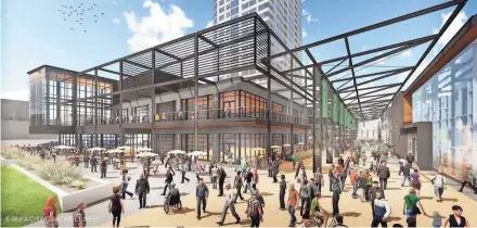  ?? RINKA CHUNG ARCHITECTU­RE INC. ?? The Milwaukee Bucks have reduced the size of a key building in the entertainm­ent complex just east of the new arena. The updated plans no longer include beer kettles. The plans will be considered by the city Plan Commission.