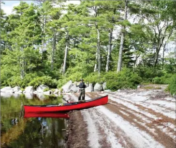 ?? HANDOUT VIA THE NEW YORK TIMES ?? In an undated handout photo, a canoer tours the Tobeatic Wilderness Area, a barren landscape of lakes and pine forests in Nova Scotia, Canada. From January through August of 2016, the number of visitors from the United States to Canada increased 9.4...