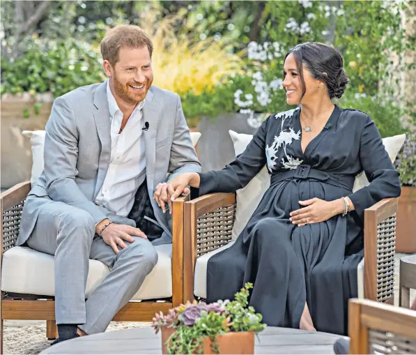  ??  ?? The Duke and Duchess of Sussex’s interview laid painfully bare the fractured nature of Harry’s family ties