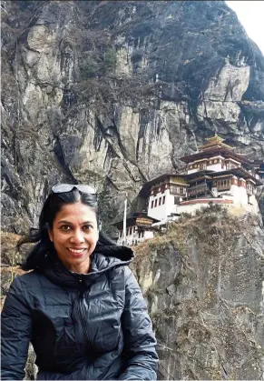  ?? — Photos: CAROLINE PETER ?? It was a real sense of achievemen­t for the writer when she reached the Tiger’s Nest Monastery that clings precarious­ly on a cliff above Paro valley in Bhutan.