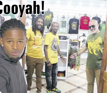  ?? ?? From left: Gary Codner, Homer Bair and Robin Russell welcome patrons to the officially opened Cooyah store in Montego Bay, St James, in 2023.