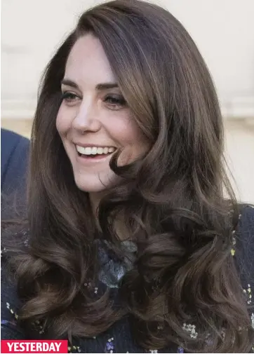  ??  ?? Atta curl, Kate: Duchess with a straighter style in Norfolk in December and, right, with her blow-dried waves at charity event in London YESTERDAY