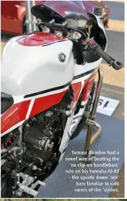  ??  ?? Tomasz Gombos had a novel way of beating the ‘no clip-on handlebars’ rule on his Yamaha FZ-07 – the upside down ‘ace’ bars familiar to café racers of the ‘sixties.