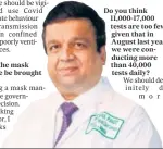  ?? ?? Should the mask mandate be brought back?
Do you think 11,000-17,000 tests are too few given that in August last year we were conducting more than 40,000 tests daily?