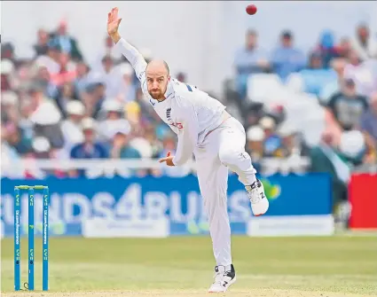  ?? ?? Tough day: England spinner Jack Leach found little help in the conditions at Trent Bridge as he struggled to make a telling impact