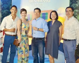  ??  ?? (From left) Marc Nelson, Melissa Valdez, Patrick Pesengco, Yvette Fernandez and Philippine Vending Corp. CEO Herwin See.