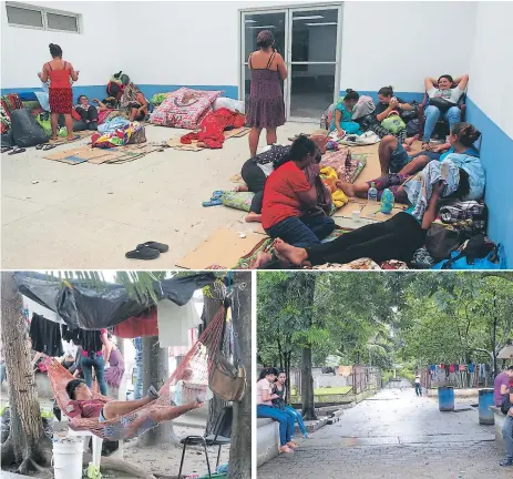  ?? FOTOs: lA PRENsA ?? SITUACIÓN. Los familiares improvisan camas con cartones a inmediacio­nes de la sala de emergencia del centro asistencia­l. El albergue permaneció cerrado, según las personas, no atendieron durante el feriado Morazánico.