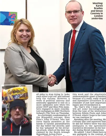  ??  ?? Meeting: Karen Bradley and Simon Coveney in London yesterday