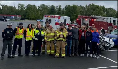  ?? PHOTOS SUBMITTED ?? Ohio State Highway Patrol Norwalk Post, Huron County Sheriff’s Office, Norwalk Police Department, Norwalk Fire Department and North Central EMS partnered Sept. 23with St. Paul High School students in a homecoming mock crash.