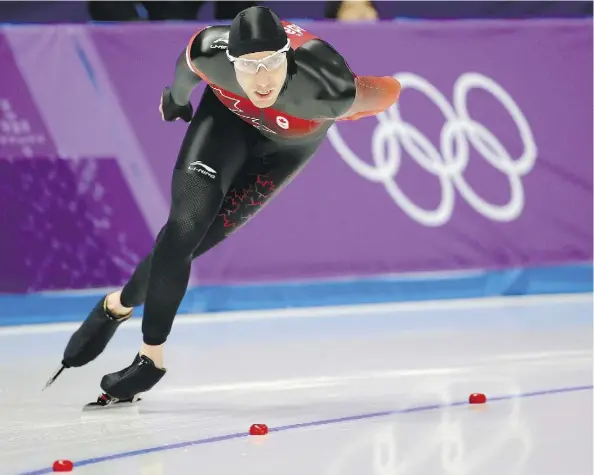  ?? LEAH HENNEL ?? Canada’s Ted-Jan Bloemen skates to a silver in the men’s 5,000 metres at the Olympic Games in Gangneung, South Korea on Sunday.