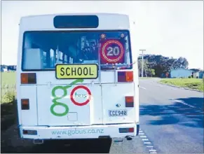  ??  ?? Pay attention: A school bus during a trial by TERNZ of active 20kmh flashing signs in Matamata.