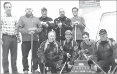  ??  ?? Mooney Trophy: Winners, front; Otterburn CC; Bruce Derry, Steve Upton, Rob Derry and Marc Auclair. Runners-up, standing; Evan Mooney - presenter, Danville CC, Richard Webb, Terry Patterson, Jason Bowering and Alex Major