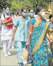  ?? PTI ?? Healthcare providers at a hospital in Hyderabad on Friday.