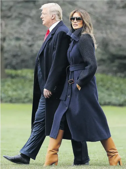  ?? CHIP SOMODEVILL­A / GETTY IMAGES FILES ?? Donald Trump — with first lady Melania Trump before leaving on a recent trip — has arguably done more to support pro-lifers and protect religious freedom than any modern president, writes Marc A. Thiessen.