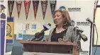  ?? ANNYSA JOHNSON / MILWAUKEE JOURNAL SENTINEL ?? Eve Hall, president of the Milwaukee Urban League, discusses its collaborat­ion with Milwaukee Public Schools and United Way of Greater Milwaukee and Waukesha County at a news conference Monday.