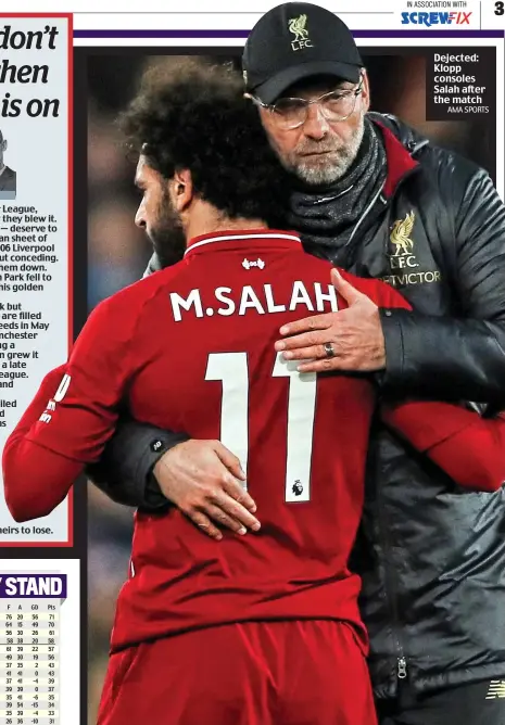  ?? AMA SPORTS ?? Dejected: Klopp consoles Salah after the match