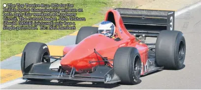  ??  ?? ● The Top Twelve Run-Offs for the British Sprint Championsh­ip will run on both days this weekend at Anglesey Circuit. The current leader, John Graham (Gould GR55B) (pictured) only has a single-point lead. Pic: Neil Lambert