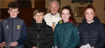  ??  ?? Bobby Codd, Sean Cooper, Fr William Cosgrave (celebrant), Anna Dolan and Emma Furlong at the Pioneer Total Abstinence Associatio­n celebratio­n mass in Monageer Church.