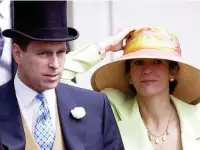  ??  ?? Close: Prince Andrew with Ghislaine at Ascot in 2000