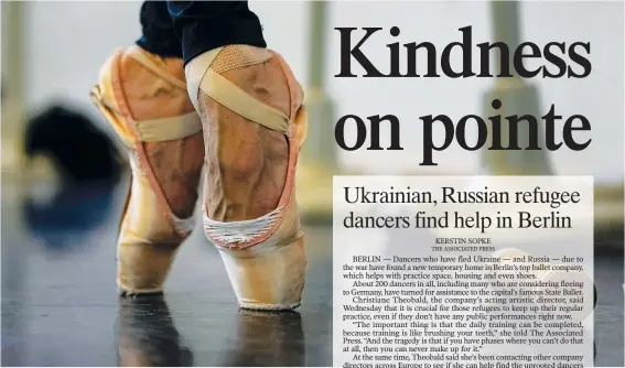  ?? (AP Photos) ?? State Ballet’s principal dancer Iana Salenko stands on pointe shoes Wednesday during training at the State Ballet in Berlin.