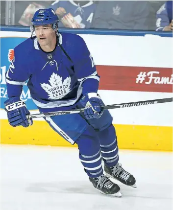  ?? CLAUS ANDERSEN/GETTY IMAGES ?? The Toronto Maple Leafs’ newest forward Patrick Marleau skates during the warm-up prior to playing the Chicago Blackhawks earlier in the season. Marleau makes his return to San Jose on Monday.