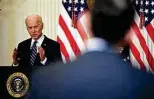  ?? Jim Watson / AFP via Getty Images ?? President Joe Biden was peppered with questions about the border at his first news conference, held in the White House.