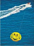  ?? ?? Smiley, please: parasailin­g off the coast of Argelèssur-Mer, in France