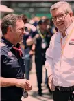  ?? GETTY ?? Parole Chris Horner (Red Bull, sin.) con Ross Brawn (d.t. della F.1)