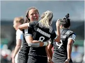  ??  ?? New Zealand players celebrate after beating Canada in the final to clinch the Canada Sevens title yesterday.