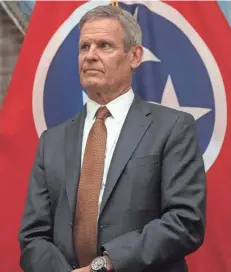  ?? NICOLE HESTER/THE TENNESSEAN ?? Gov. Bill Lee, seen here during a press conference at the adjournmen­t of the 113th Tennessee General Assembly at the Tennessee State Capitol in Nashville April 25, signed a bill designatin­g 10 official state books, including the Papers of President Andrew Jackson.