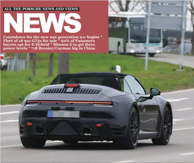  ??  ?? This 992 Cabriolet is just the latest of several 992 mules spotted testing and the most production ready yet. Carrera and Turbo coupés have also been seen in the wild