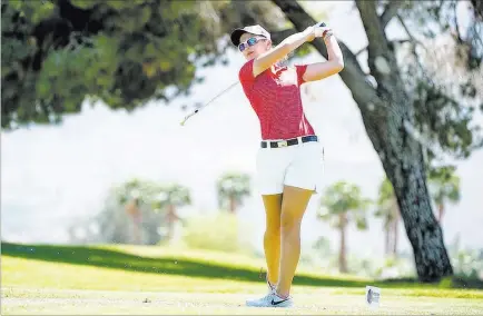  ?? COURTESY NCAA PHOTOS ?? Mackenzie Raim, shown competing in the 2016 Mountain West Women’s Golf Championsh­ip in Rancho Mirage, Calif., finished in a three-way tie atop the leaderboar­d last Tuesday at the Northrop Grumman Regional Challenge in Palos Verdes Estates, Calif., to...