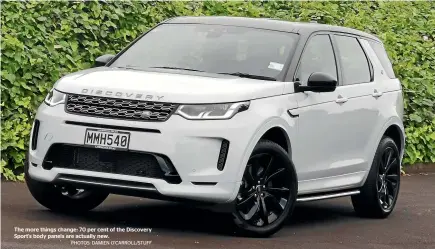  ?? PHOTOS: DAMIEN O’CARROLL/STUFF ?? The more things change: 70 per cent of the Discovery Sport’s body panels are actually new.
As well as the extensivel­y new body panels, the Disco Sport also sits on a new platform.