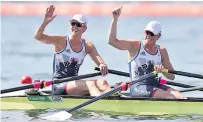  ??  ?? MEDAL HOPES ALIVE: Brits Katherine Grainger and Vicky Thornley manage a smile after making it to the semi-finals