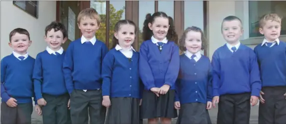  ??  ?? Junior Infants on their first day at school in St Patrick’s NS, Geevagh.